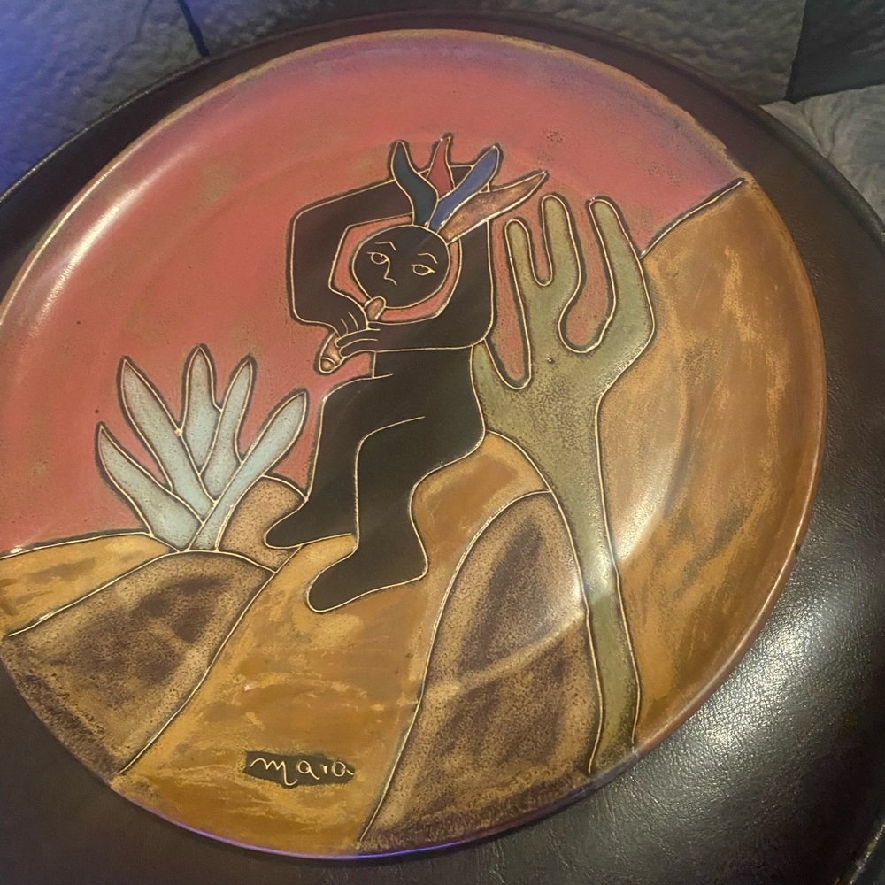 Mara Cactus Flute player plate made in Mexico🇲🇽